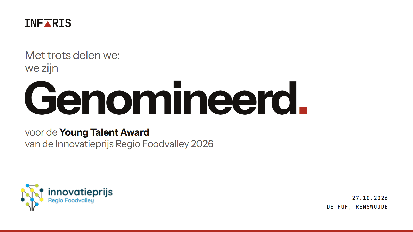 Genomineerd voor de Young Talent Award van de Innovatieprijs Regio Foodvalley